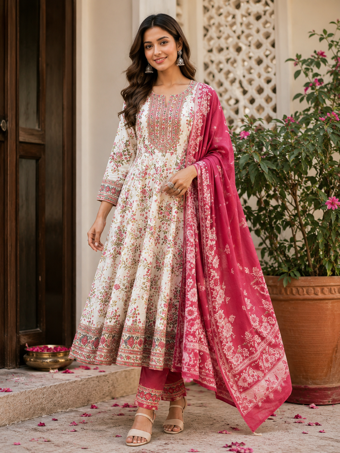 KLOSIA Women’s Rayon Printed Anarkali Kurta Pant with Dupatta Set | Stylish Ethnic Wear for Women